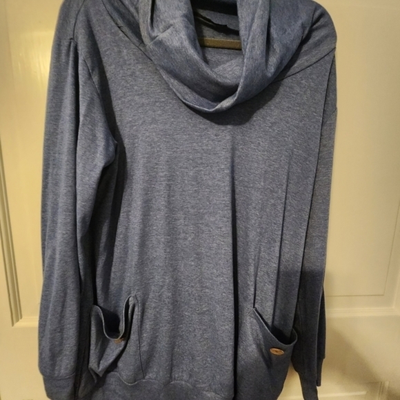 Cowl Neck Pocketed Sweater Sweatshirt Blue Trendy Unique Comfy XL NEVER WORN - Picture 2 of 9